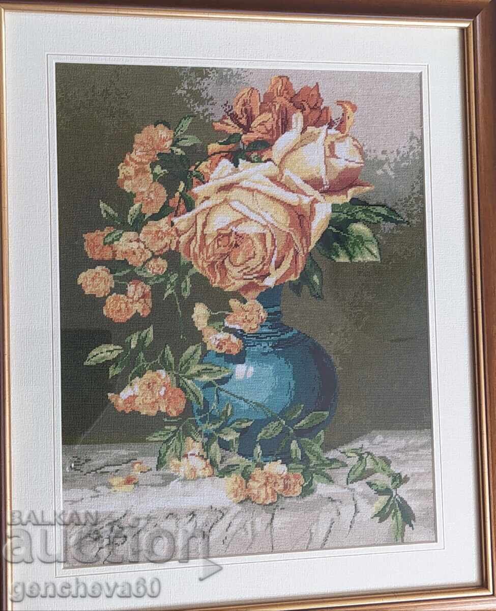 Frumos goblen mare „Vază cu flori” - înrămat - 5