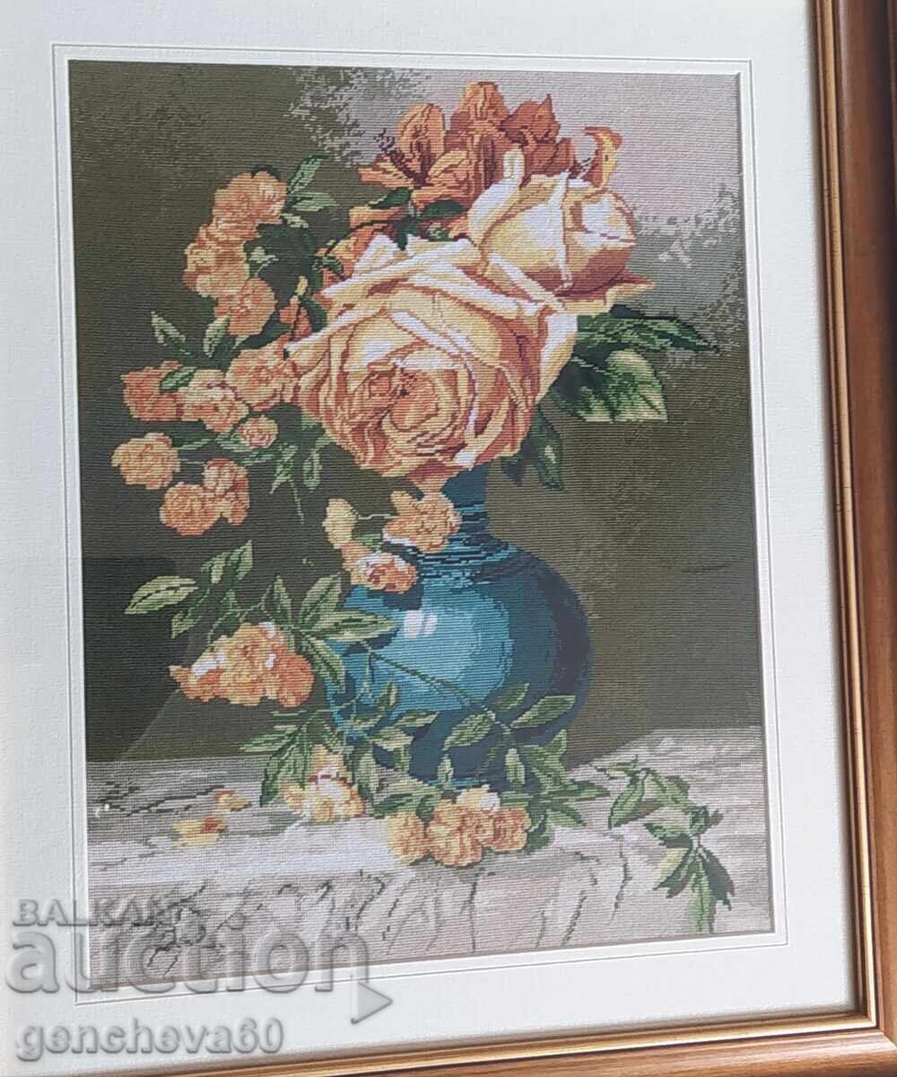 Frumos goblen mare „Vază cu flori” - înrămat - 6