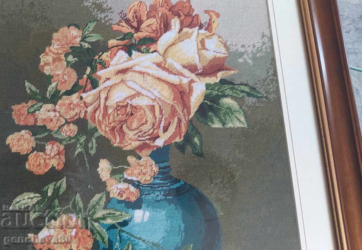 Frumos goblen mare „Vază cu flori” - înrămat - 7