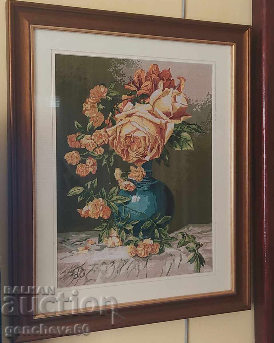 Frumos goblen mare „Vază cu flori” - înrămat