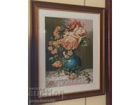 Frumos goblen mare „Vază cu flori” - înrămat