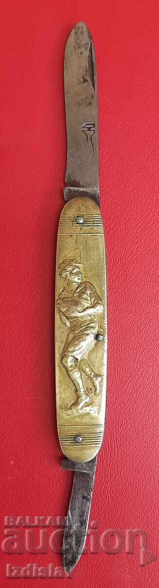 Licitație Cuțit de buzunar pliabil de colecție cu jucător de rugby și tenismen Licitație Cuțit de buzunar pliabil de colecție cu jucător de rugby și tenismen