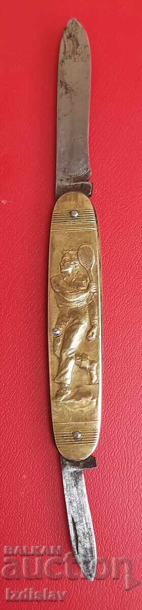 Livrarea Cuțit de buzunar pliabil de colecție cu jucător de rugby și tenismen Livrarea Cuțit de buzunar pliabil de colecție cu jucător de rugby și tenismen