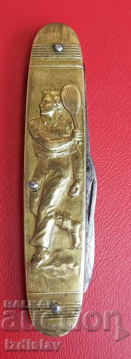 Cuțit de buzunar pliabil de colecție cu jucător de rugby și tenismen Cuțit de buzunar pliabil de colecție cu jucător de rugby și tenismen