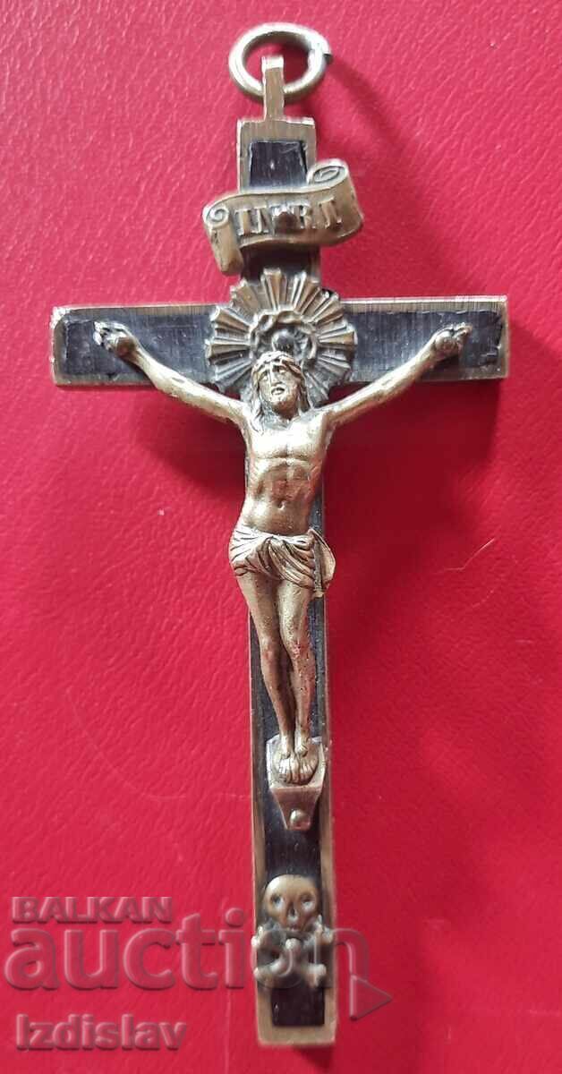 Δημοπρασία Μεγάλος χάλκινος σταυρός με οστό από τον Πανάγιο Τάφο, Ιερουσαλήμ 19ος αιώνας