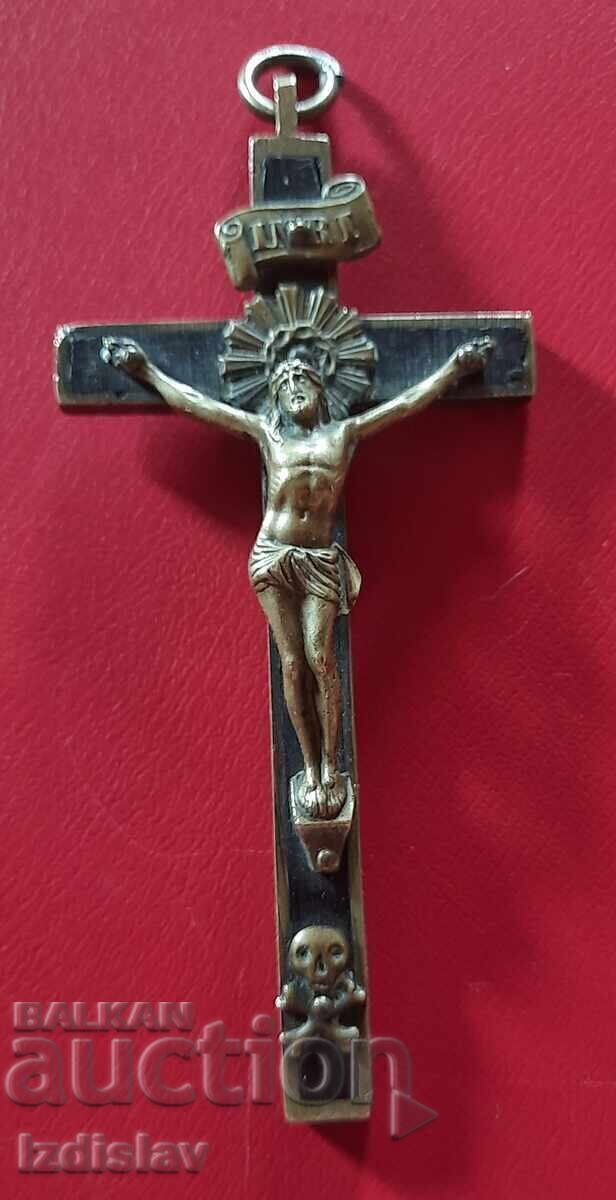 Μεγάλος χάλκινος σταυρός με οστό από τον Πανάγιο Τάφο, Ιερουσαλήμ 19ος αιώνας