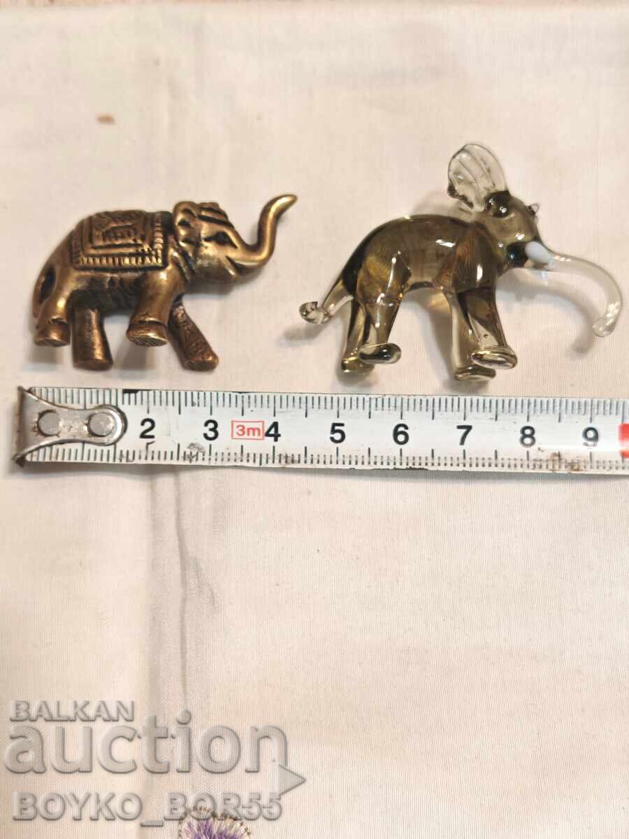 Two Small Collectible Elephant Figurines, Bronze and Glass with price 19.00 BGN | € 9.71