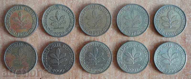 10 pfennig 1950,1971,1972,1981,1990,1991,1995 - Germany with price 2.00 BGN | € 1.02 10 pfennig 1950,1971,1972,1981,1990,1991,1995 - Germany with price 2.00 BGN | € 1.02