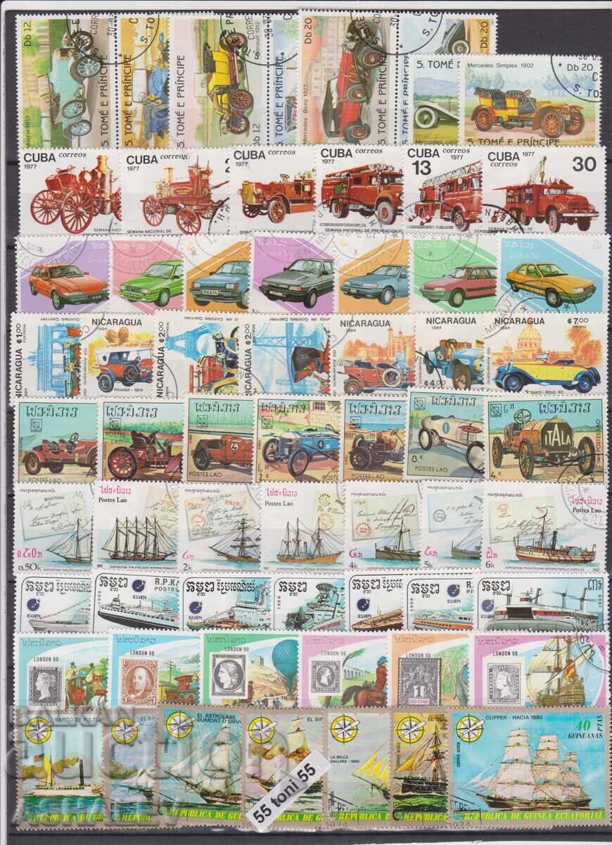 Lot Transport, Auto, locomotives, ships, 19 editions + 4 bl. (O)