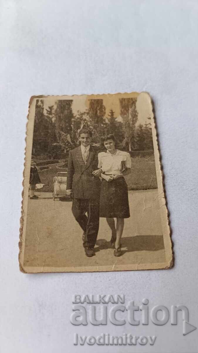 Sofia Photo: Man and Young Woman on a Walk in the Park 1948 Sofia Photo: Man and Young Woman on a Walk in the Park 1948