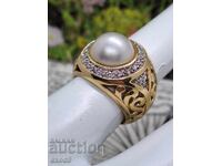 Златен пръстен, Перла и Диаманти проба 750/ 18 кт.