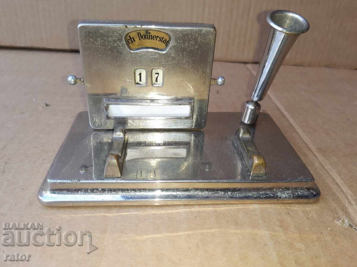 Δημοπρασία Παλαιός μεταλλικός επιτραπέζιος ημεροδείκτης, ημερολόγιο Γερμανίας DRGM