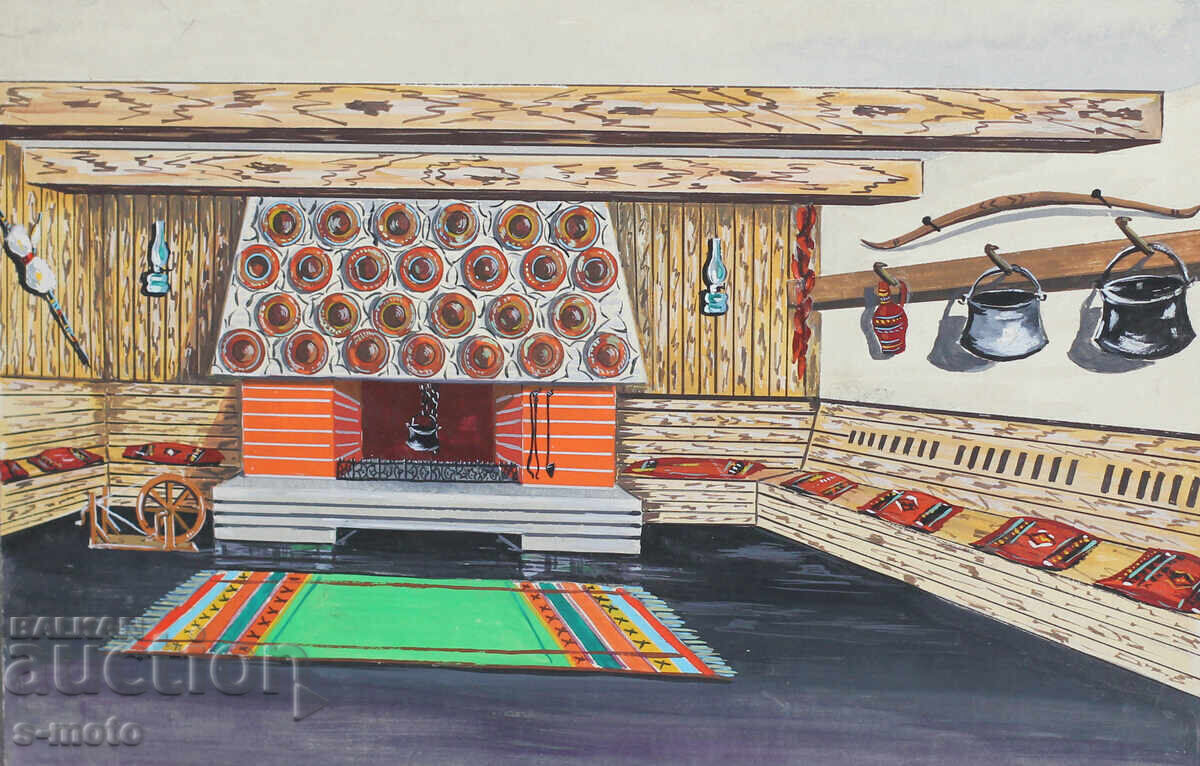 Έργο γκουάς σκηνογραφία εσωτερικού χώρου Ασέν Παπάζοφ με τιμή 200.00 BGN | € 102.26