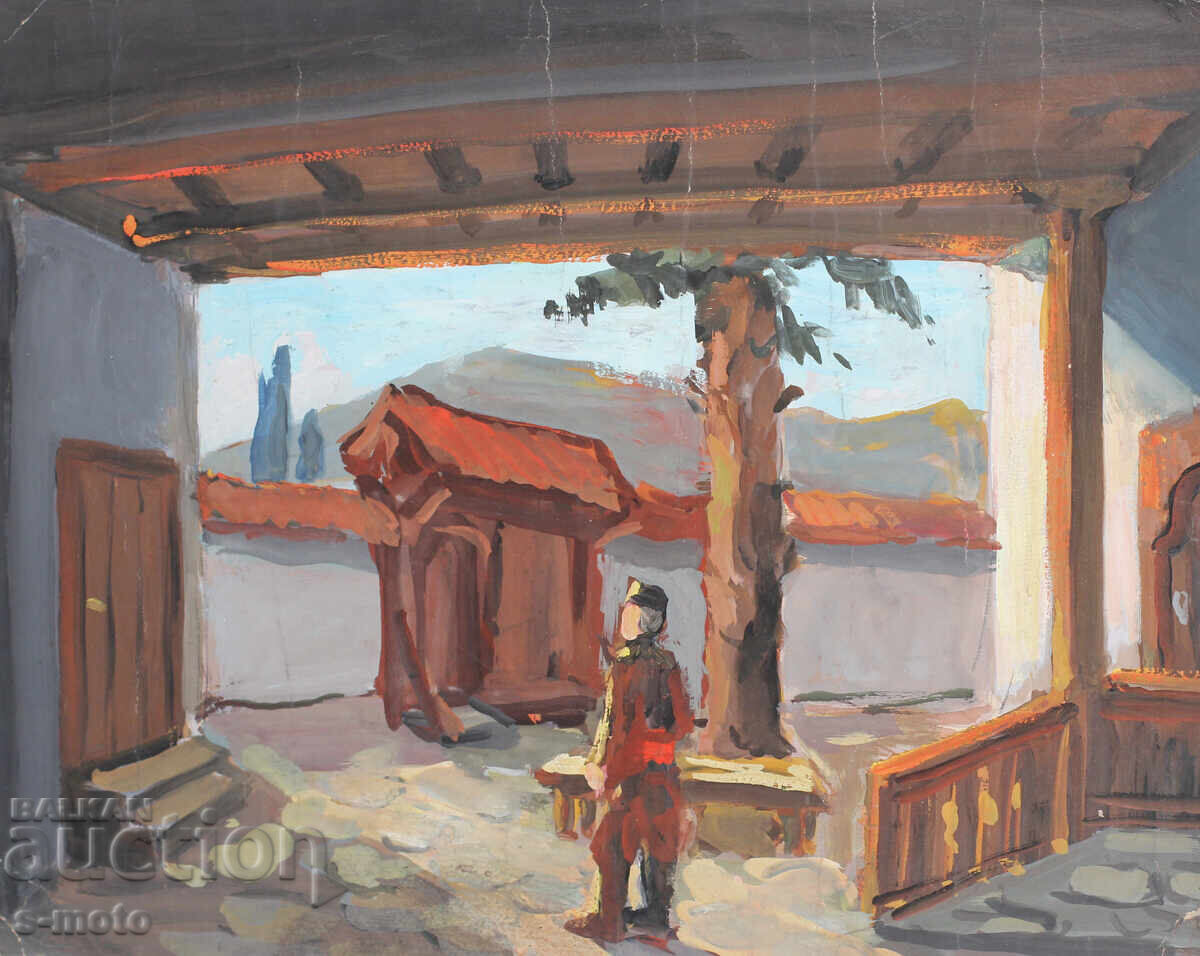 Δημοπρασία Πίνακας γκουάς αγροτική αυλή Δημοπρασία Πίνακας γκουάς αγροτική αυλή