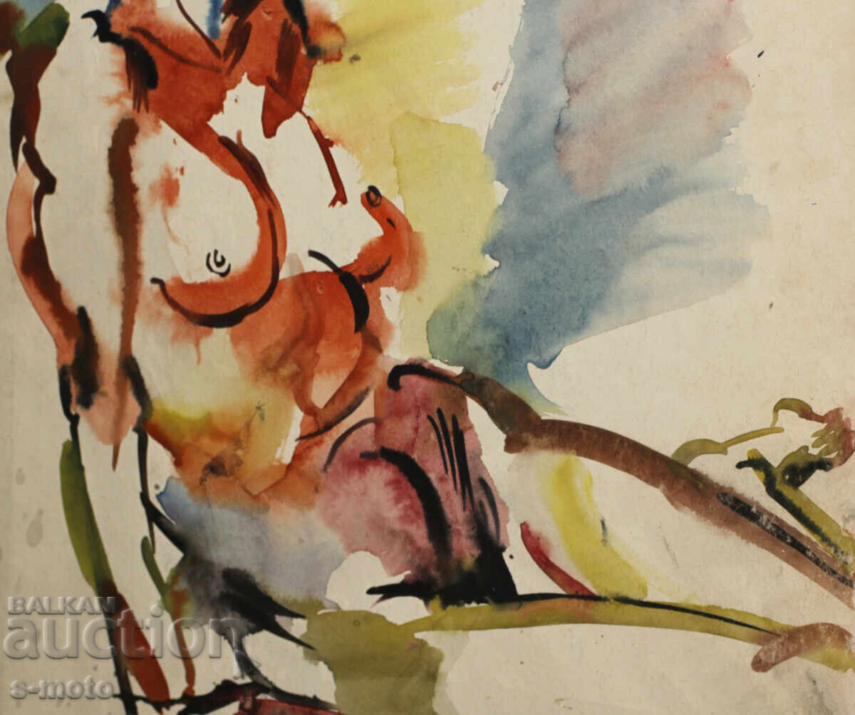 Παλιός πίνακας ακουαρέλα πορτρέτο γυμνό σώμα - 5