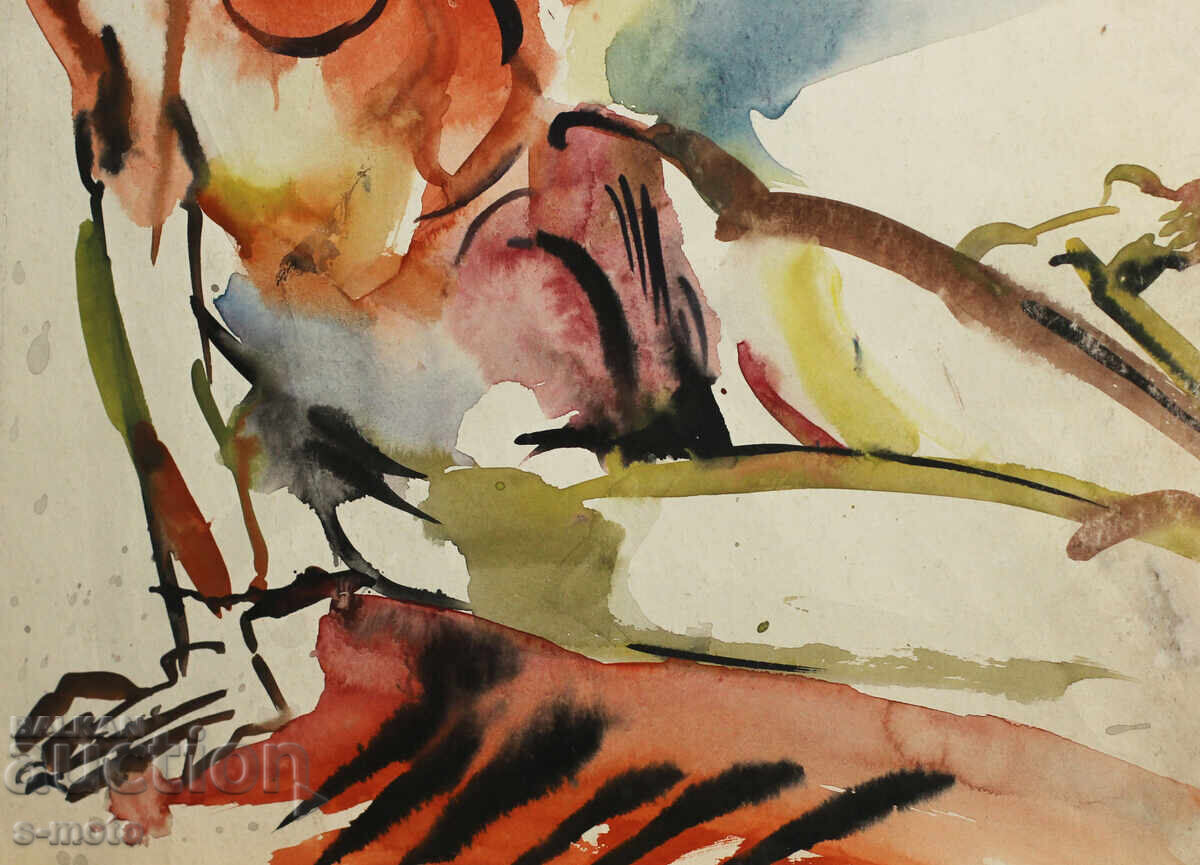 Παλιός πίνακας ακουαρέλα πορτρέτο γυμνό σώμα - 6