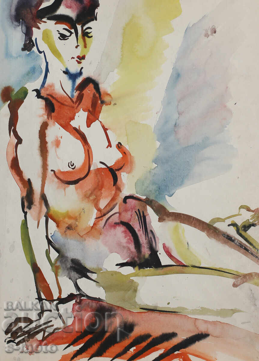 Παλιός πίνακας ακουαρέλα πορτρέτο γυμνό σώμα