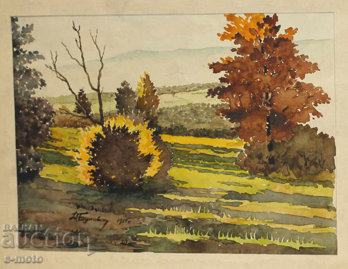 Δημοπρασία Παλαιός πίνακας ακουαρέλα 1937. Δ. Μπουνούφσκι