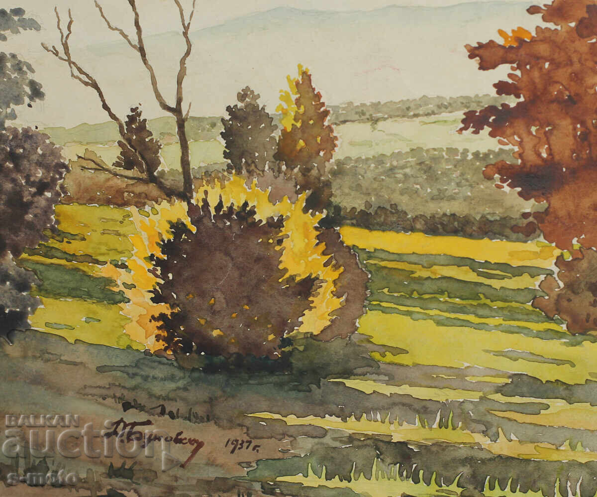 Παλαιός πίνακας ακουαρέλα 1937. Δ. Μπουνούφσκι - 5