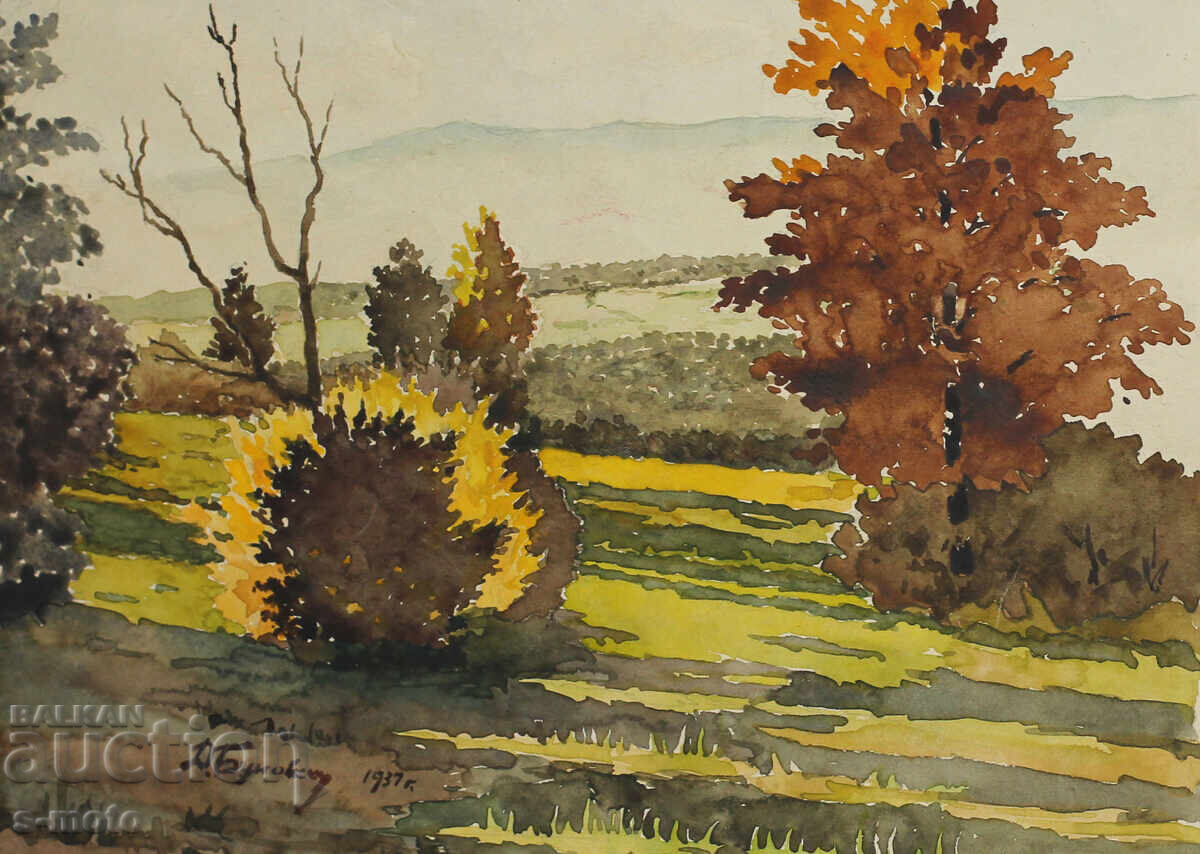 Παλαιός πίνακας ακουαρέλα 1937. Δ. Μπουνούφσκι