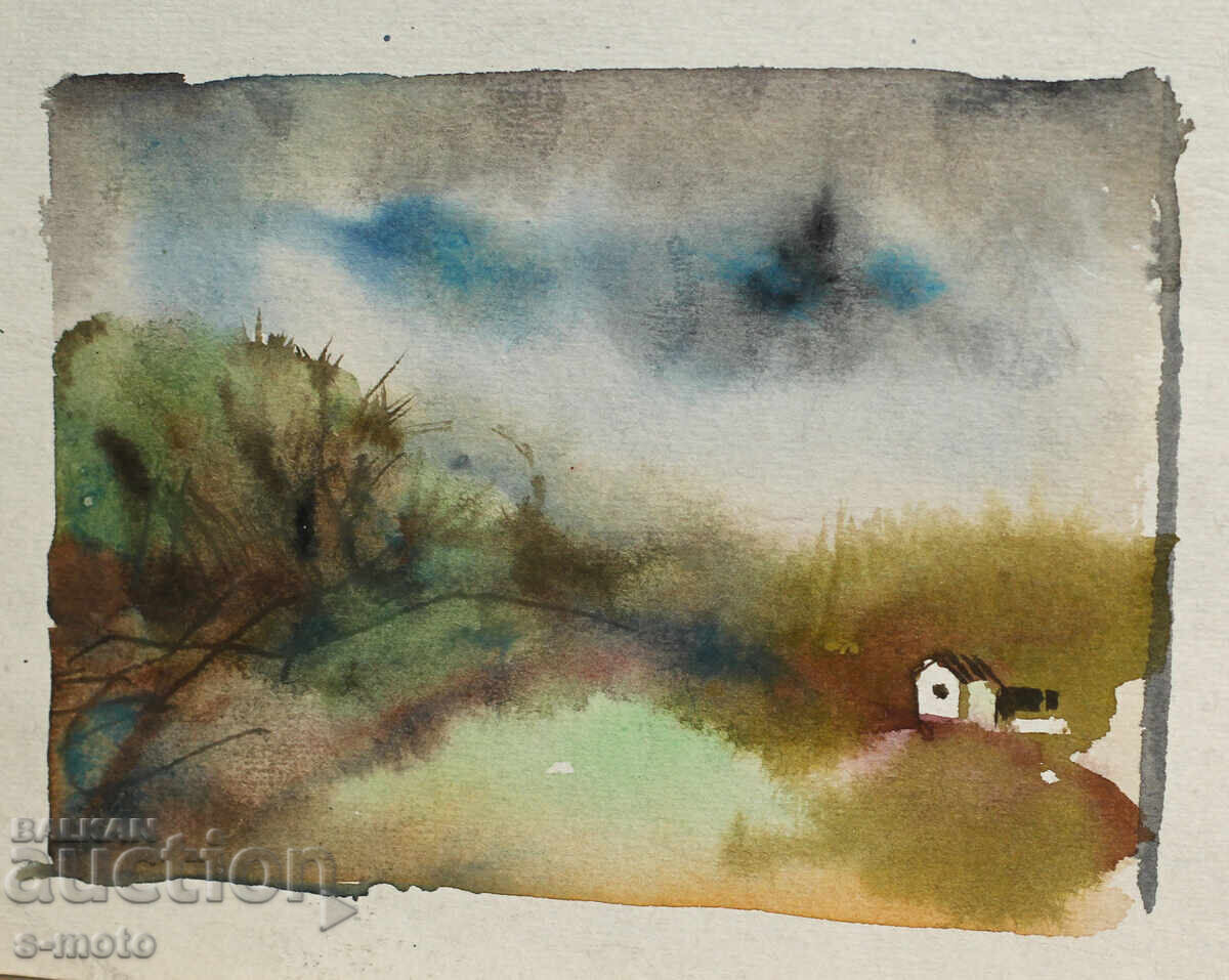Δημοπρασία Παλιός πίνακας ακουαρέλα τοπίο
