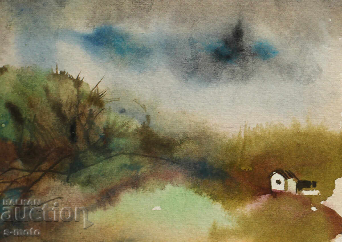 Παλιός πίνακας ακουαρέλα τοπίο - 6