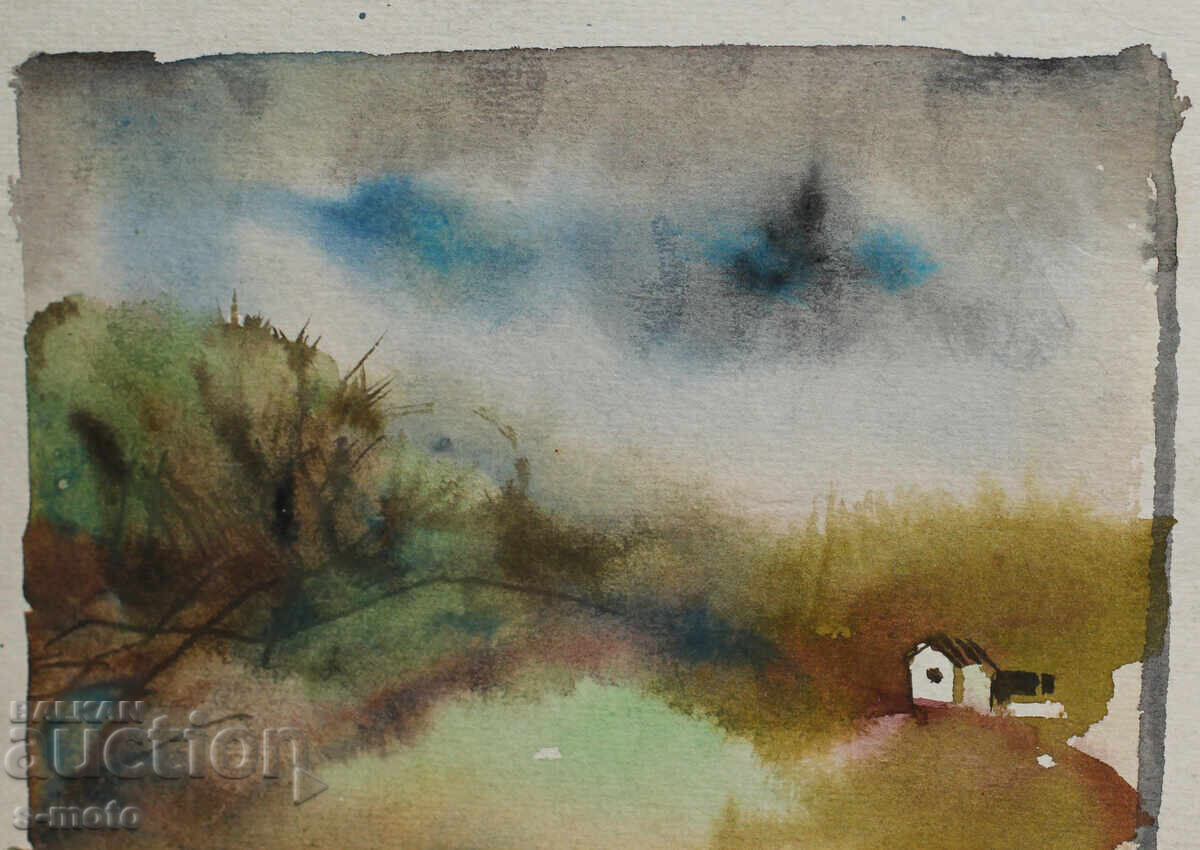 Παλιός πίνακας ακουαρέλα τοπίο - 7