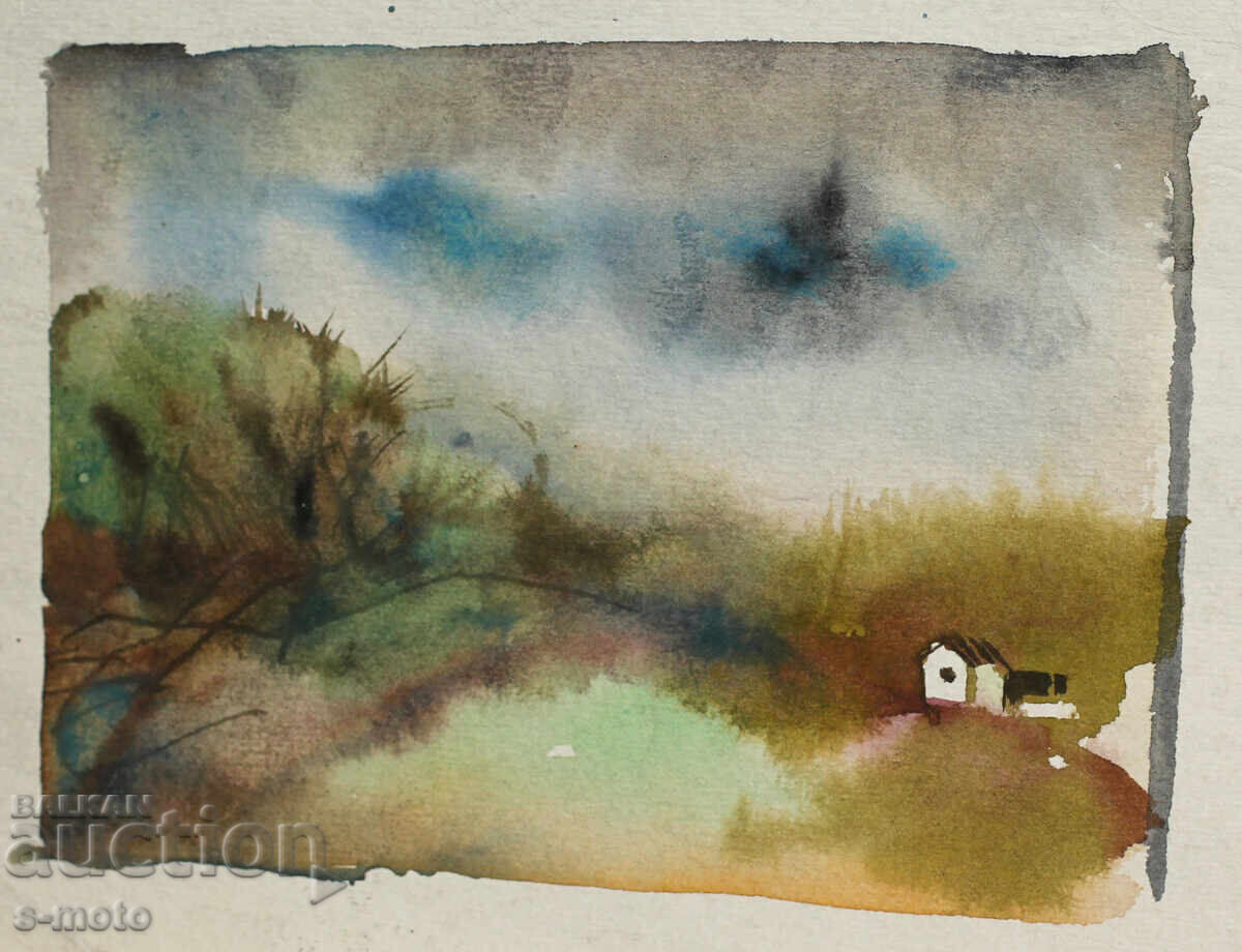 Παλιός πίνακας ακουαρέλα τοπίο