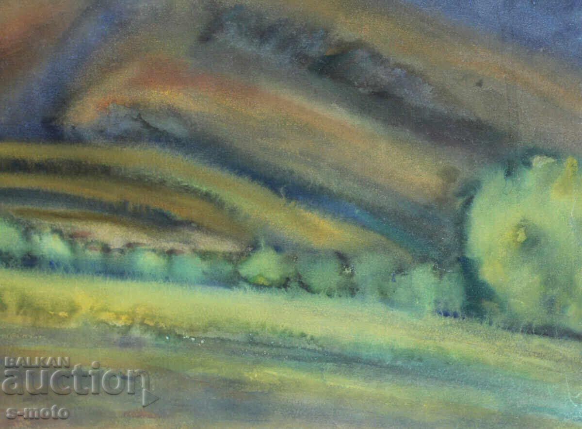 Стара картина акварел градски пейзаж - 5