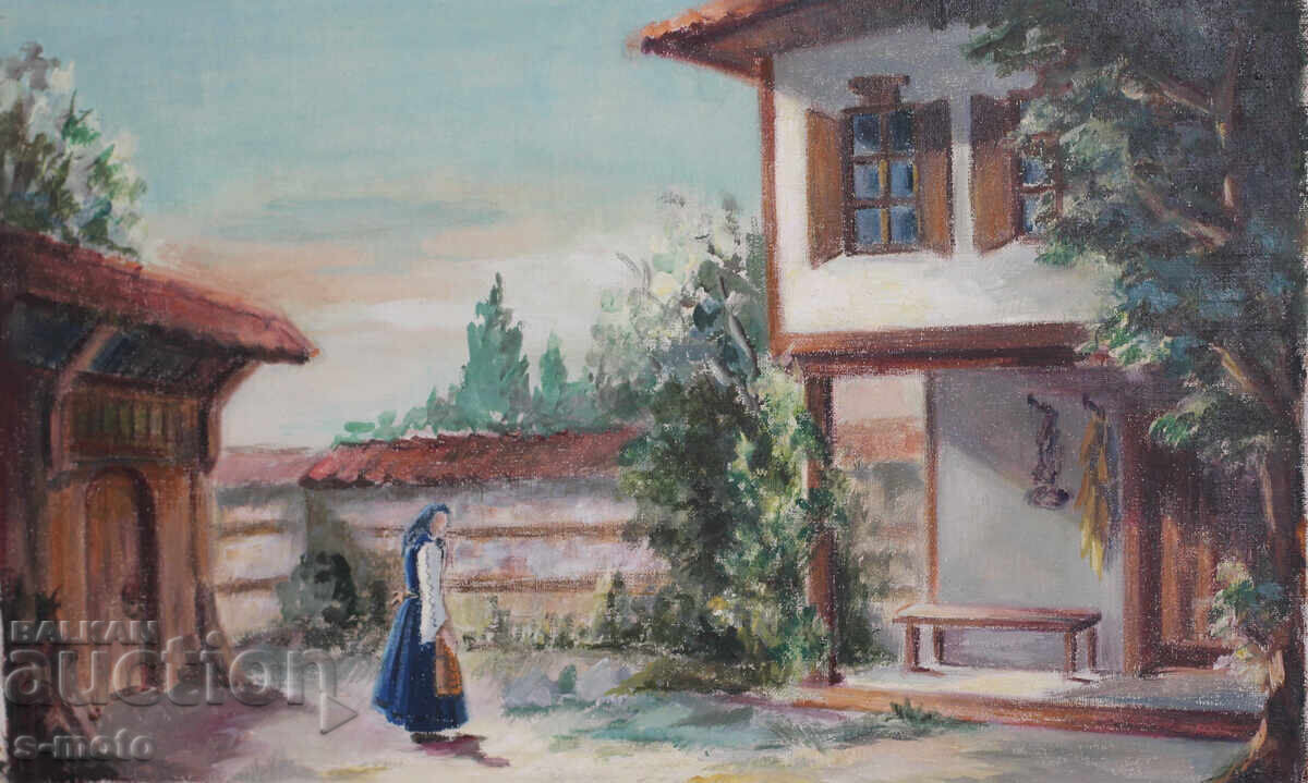 Παλιός πίνακας ελαιογραφίας αγροτικού τοπίου με τιμή 450.00 BGN | € 230.08