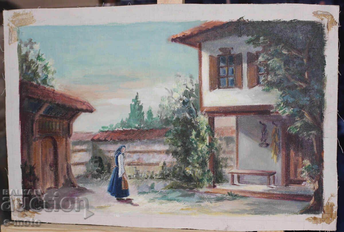 Δημοπρασία Παλιός πίνακας ελαιογραφίας αγροτικού τοπίου