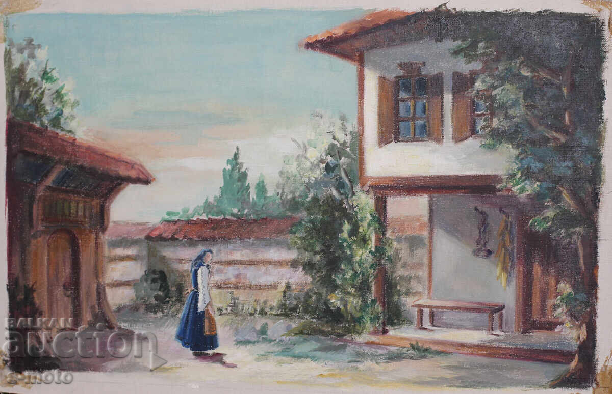 Παράδοση Παλιός πίνακας ελαιογραφίας αγροτικού τοπίου