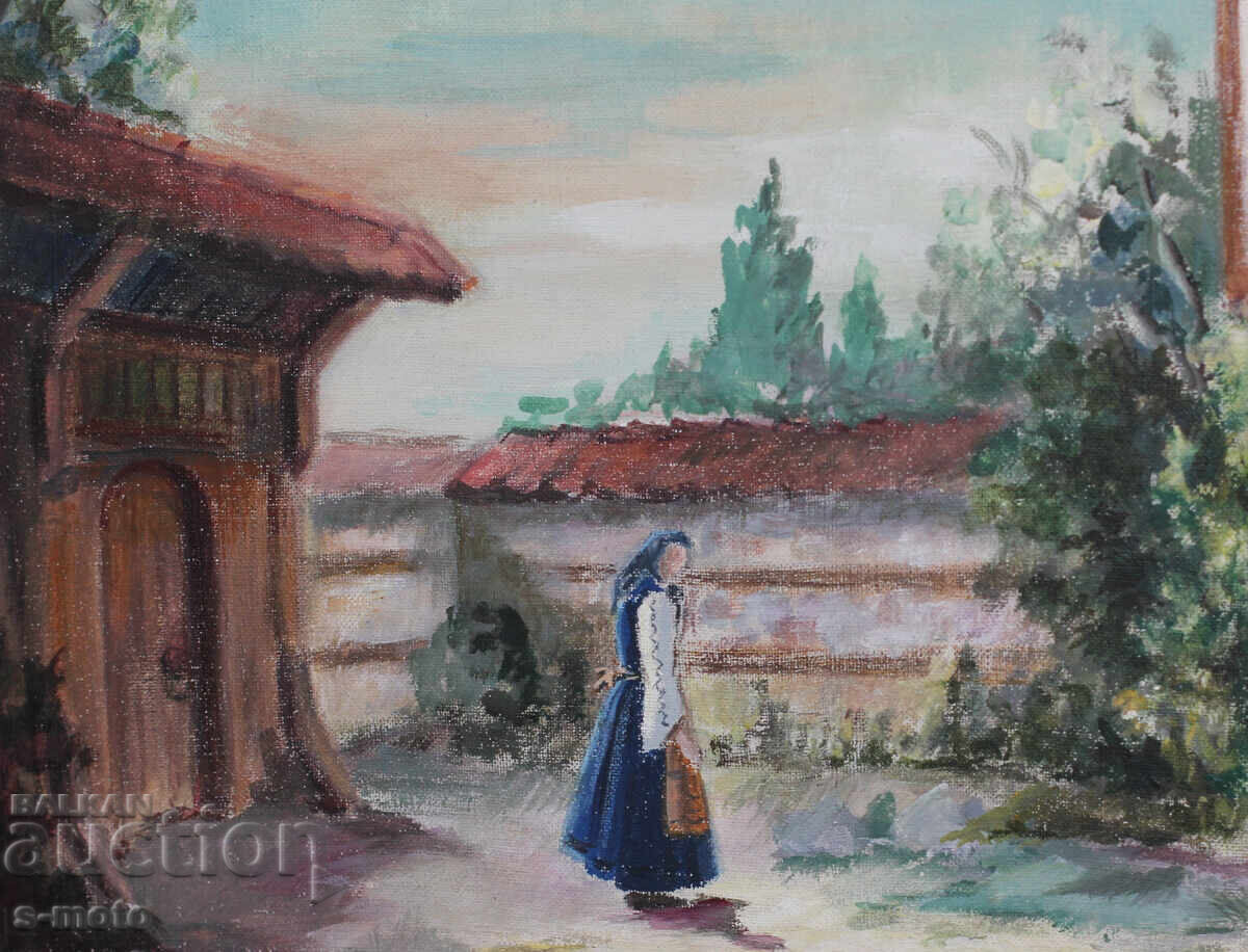 Παλιός πίνακας ελαιογραφίας αγροτικού τοπίου - 5