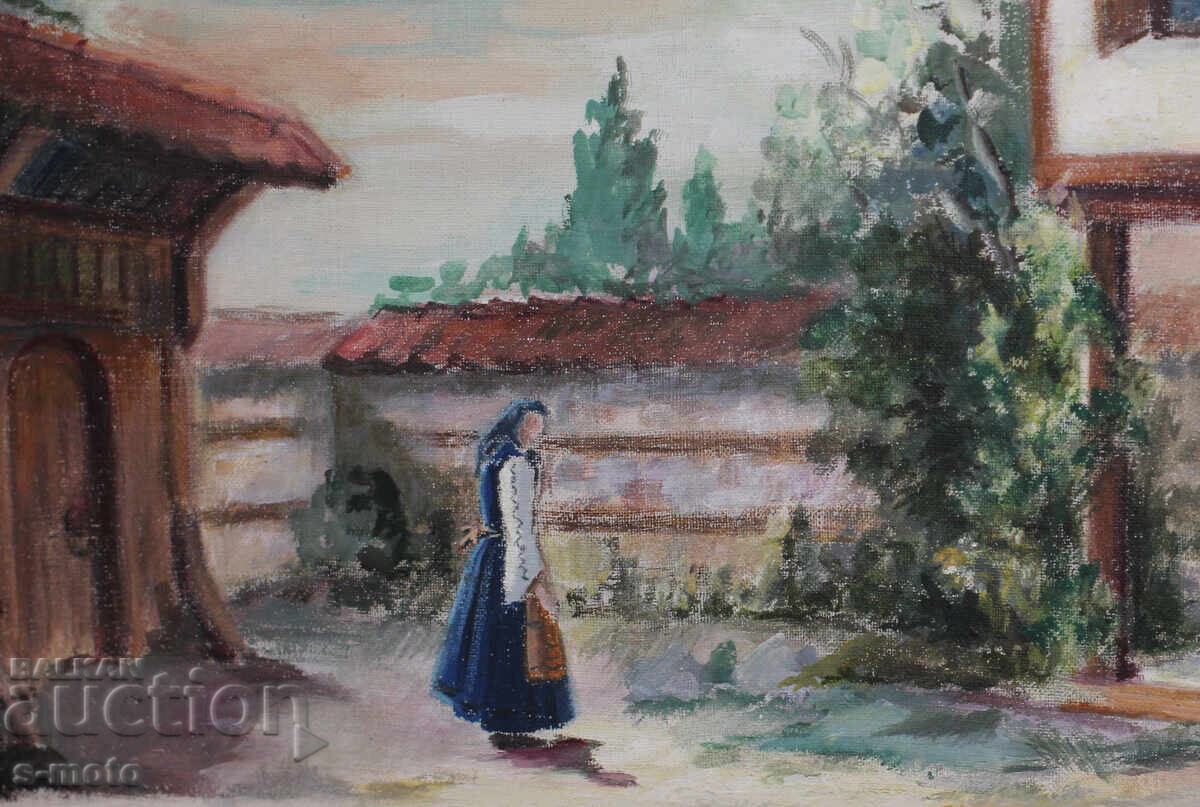 Παλιός πίνακας ελαιογραφίας αγροτικού τοπίου - 6