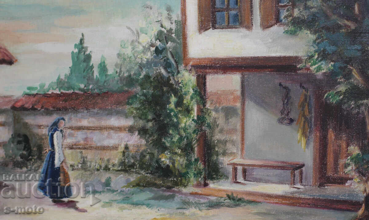 Παλιός πίνακας ελαιογραφίας αγροτικού τοπίου - 7