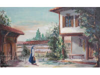 Παλιός πίνακας ελαιογραφίας αγροτικού τοπίου