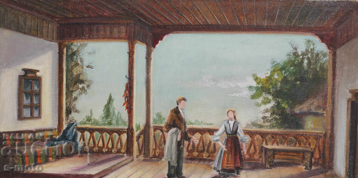 Παλιός πίνακας ελαιογραφίας αγροτικού τοπίου με τιμή 450.00 BGN | € 230.08