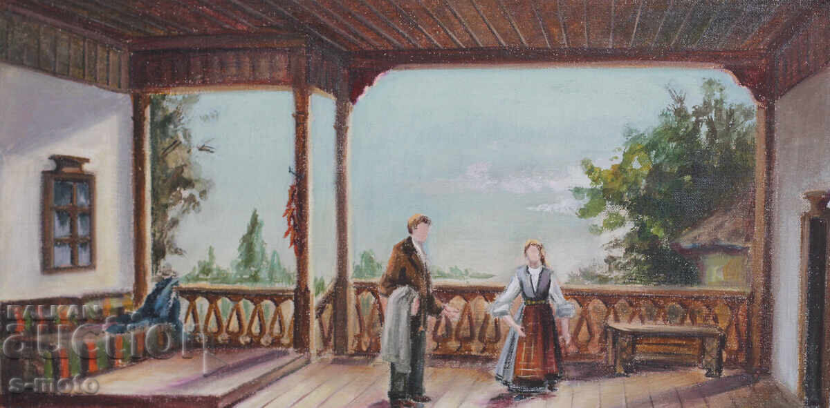 Παράδοση Παλιός πίνακας ελαιογραφίας αγροτικού τοπίου