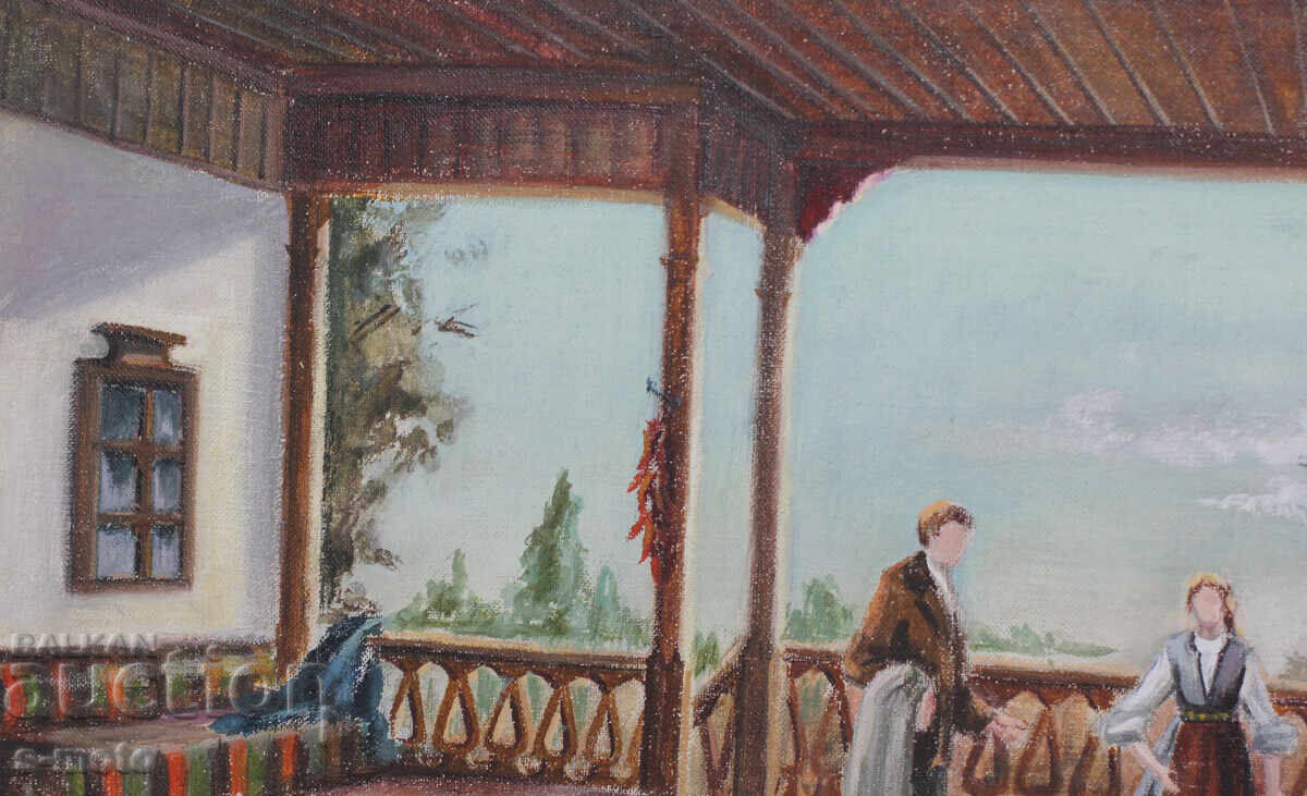 Παλιός πίνακας ελαιογραφίας αγροτικού τοπίου - 5