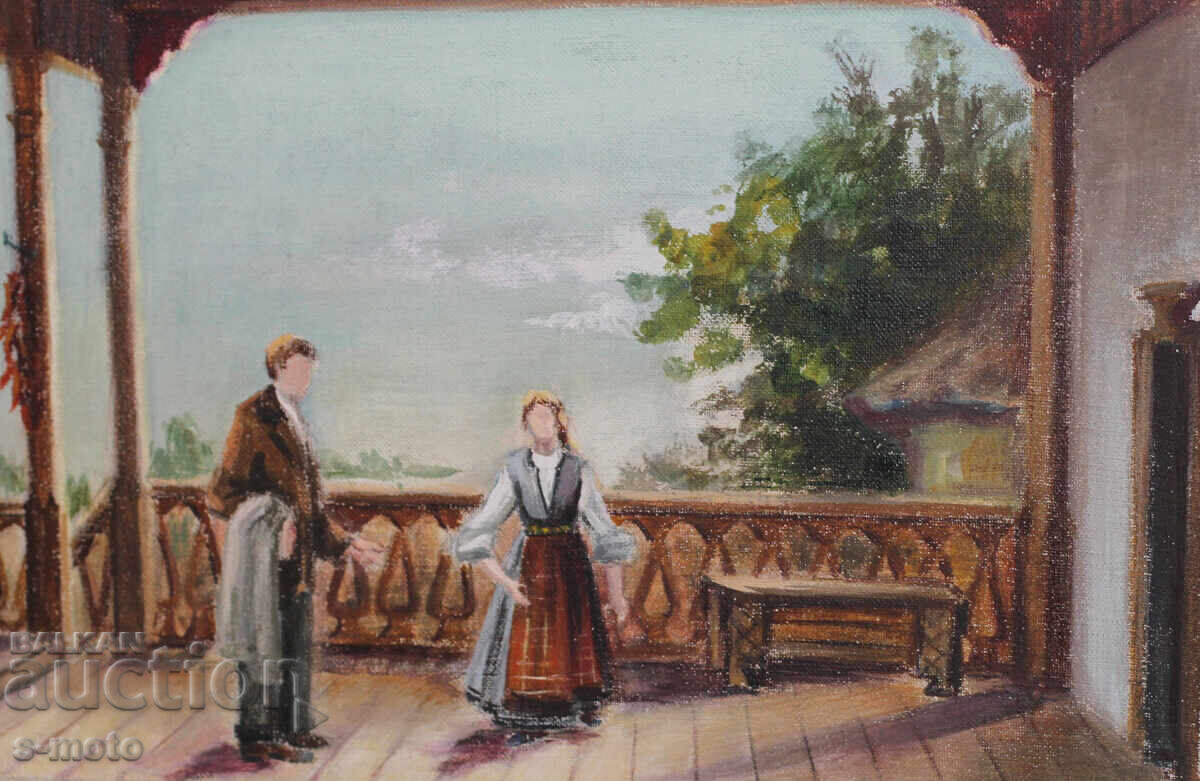 Παλιός πίνακας ελαιογραφίας αγροτικού τοπίου - 6