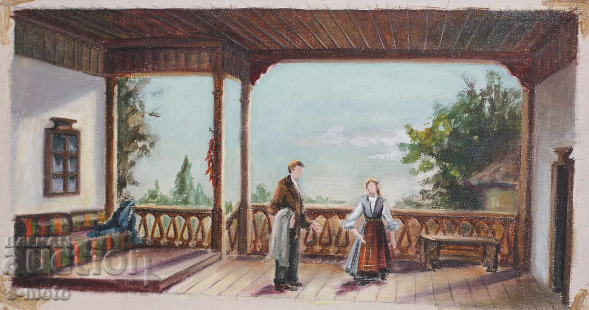 Παλιός πίνακας ελαιογραφίας αγροτικού τοπίου