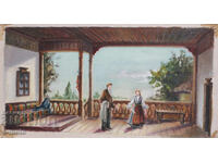 Παλιός πίνακας ελαιογραφίας αγροτικού τοπίου