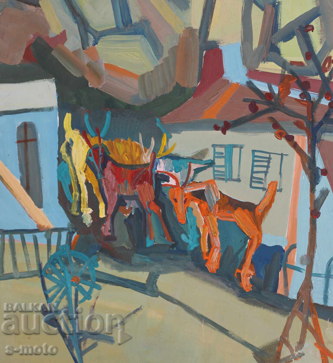 Πίνακας γκουάς τέλη 20ου αιώνα αφηρημένη σύνθεση με τιμή 300.00 BGN | € 153.39