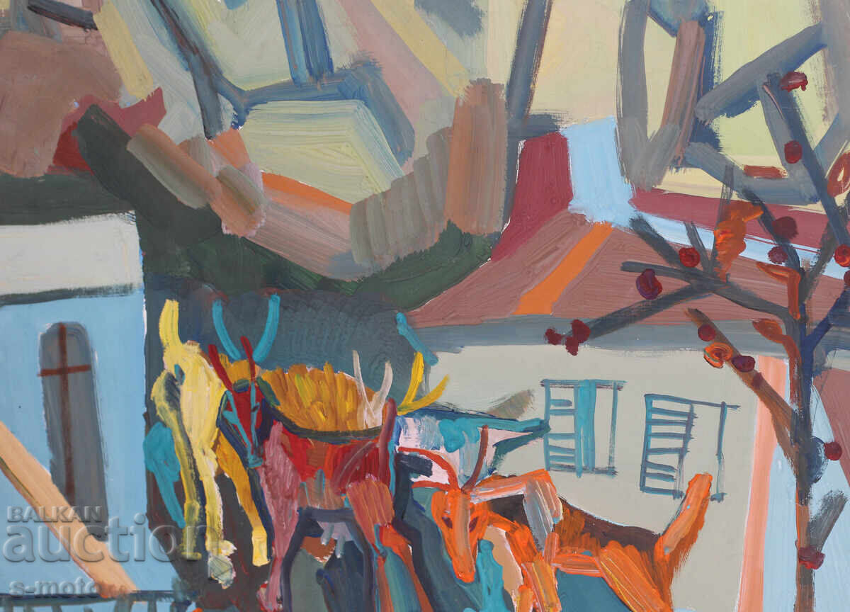 Παράδοση Πίνακας γκουάς τέλη 20ου αιώνα αφηρημένη σύνθεση