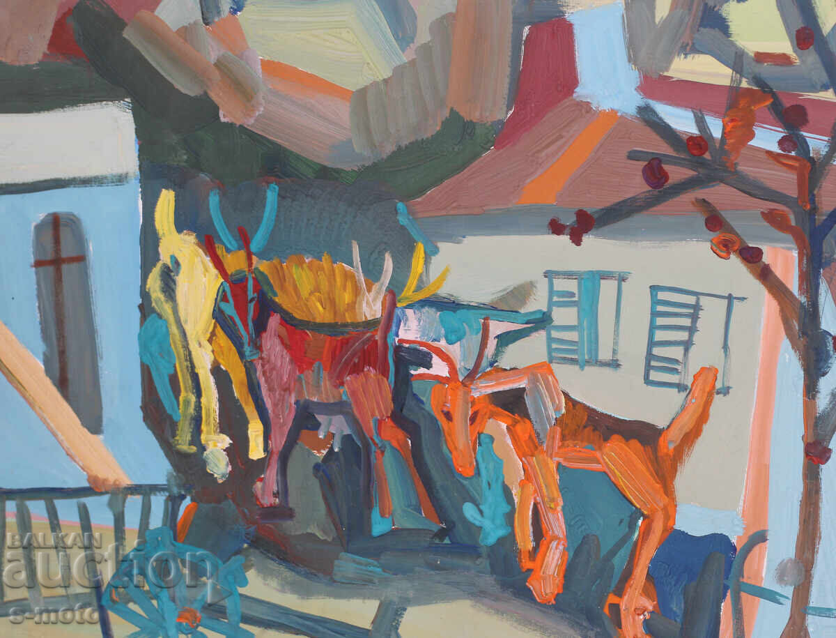 Πίνακας γκουάς τέλη 20ου αιώνα αφηρημένη σύνθεση - 5