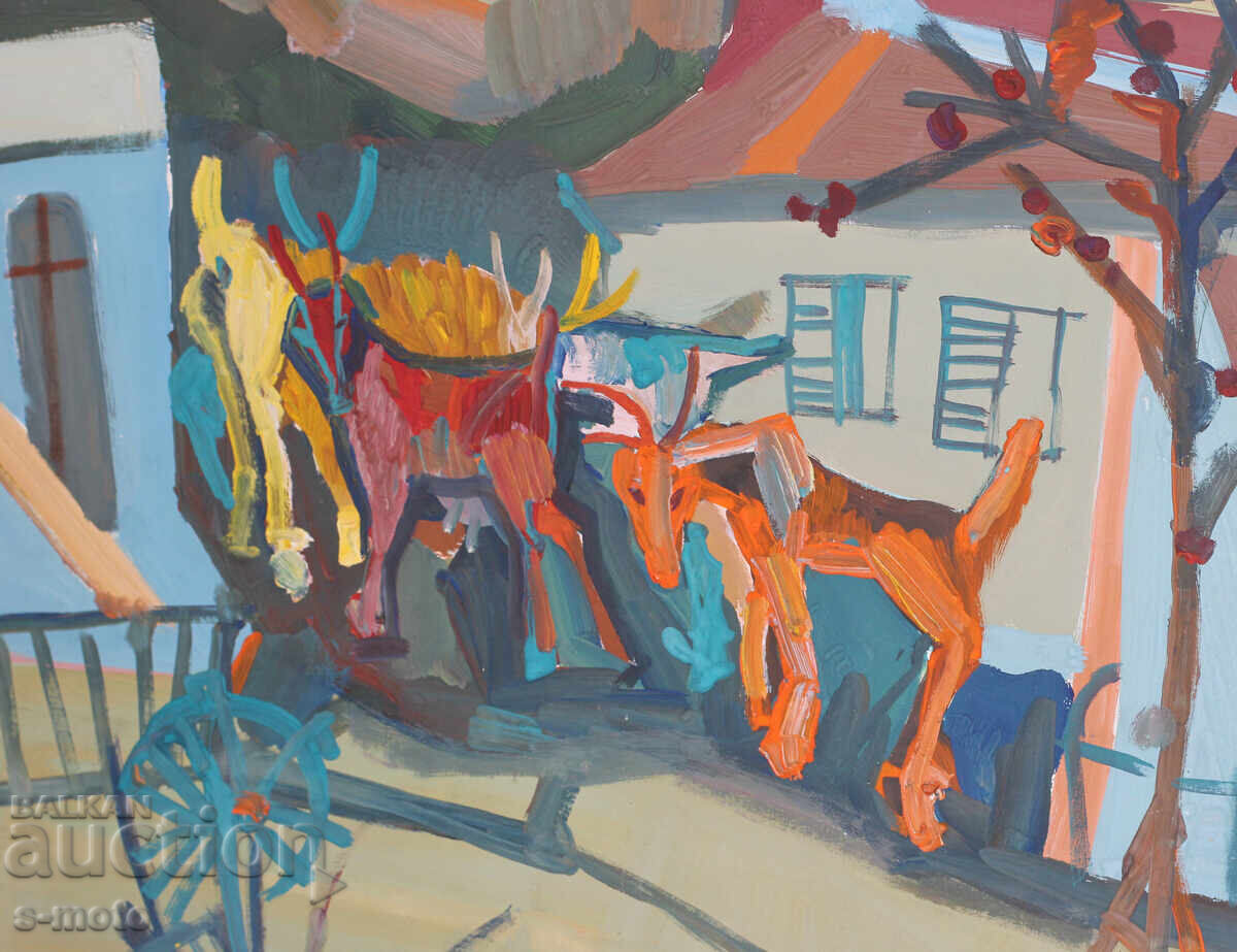 Πίνακας γκουάς τέλη 20ου αιώνα αφηρημένη σύνθεση - 6