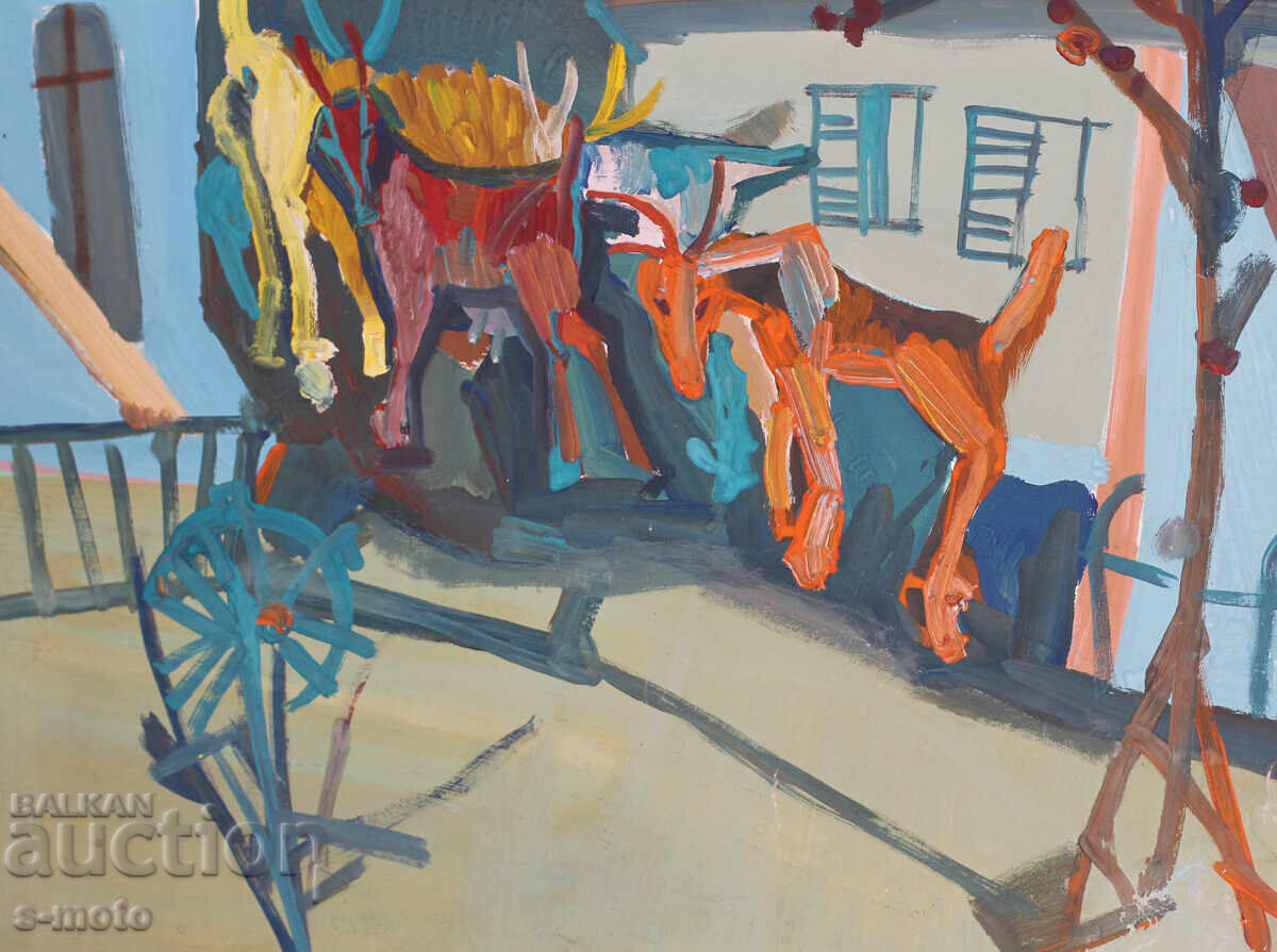 Πίνακας γκουάς τέλη 20ου αιώνα αφηρημένη σύνθεση - 7