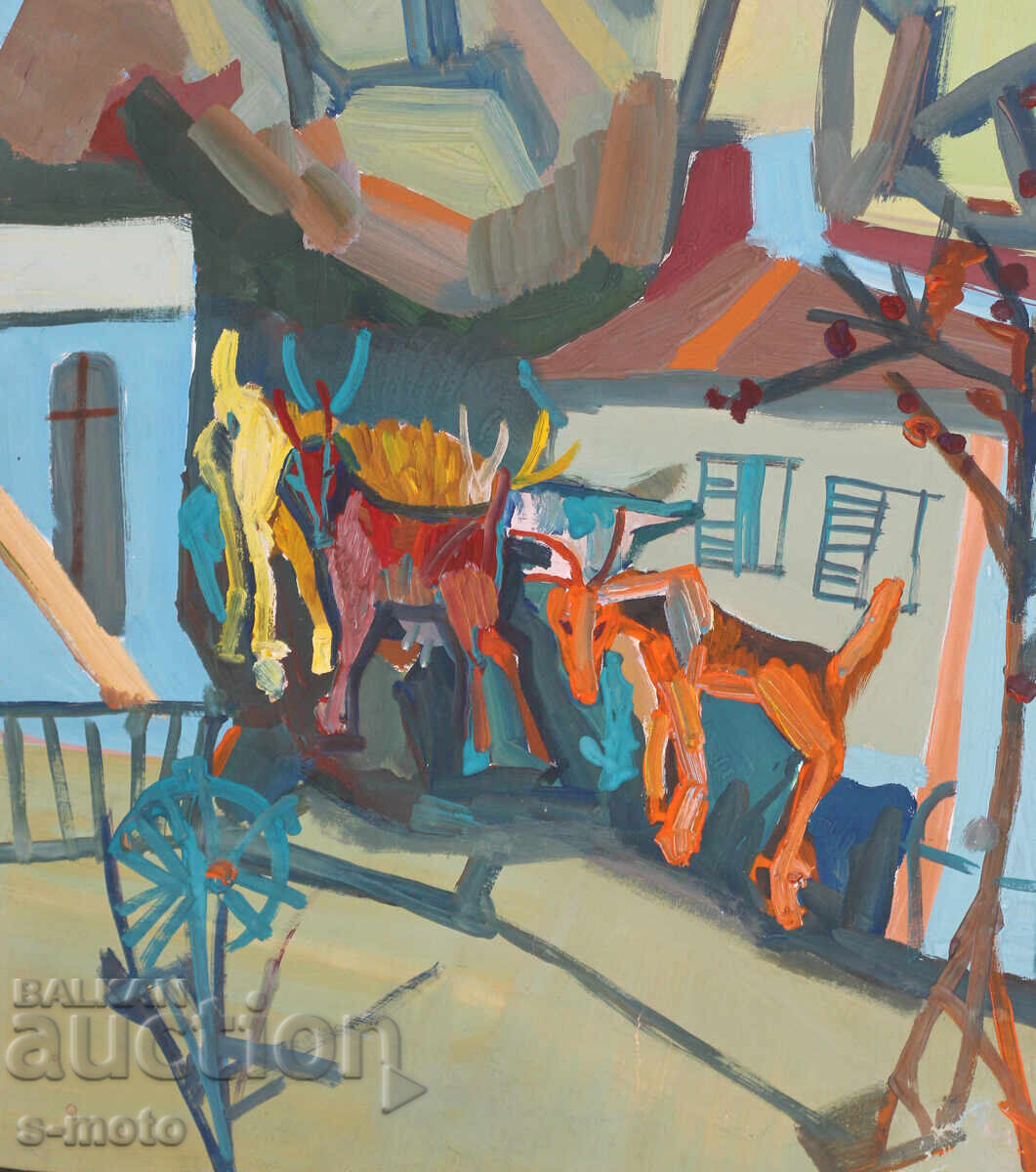 Πίνακας γκουάς τέλη 20ου αιώνα αφηρημένη σύνθεση