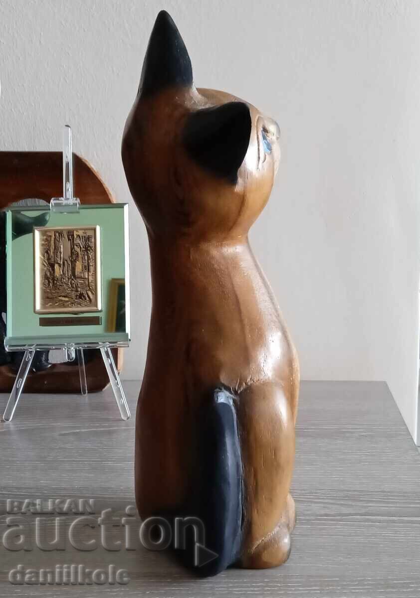 Auction  *$*Y*$* WOODEN CAT FIGURE 27 CM HANDMADE *$*Y*$*