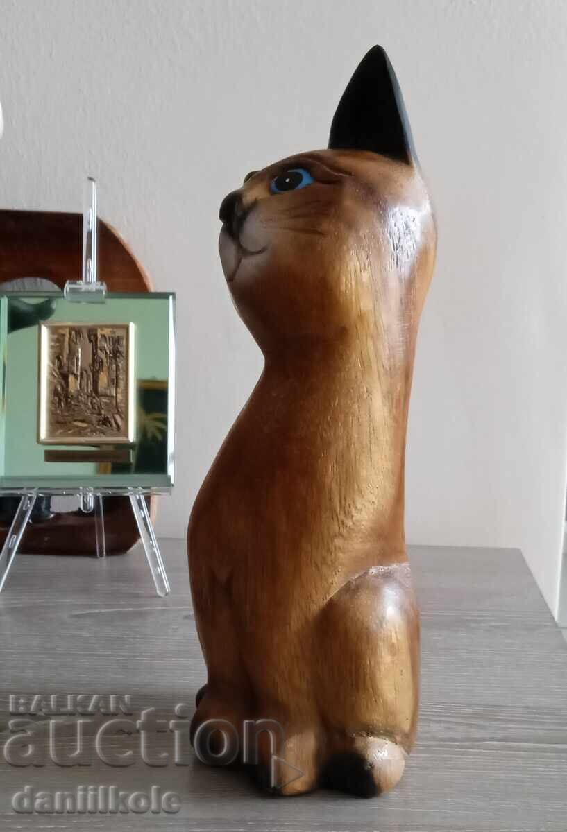 *$*Y*$* WOODEN CAT FIGURE 27 CM HANDMADE *$*Y*$* - 6